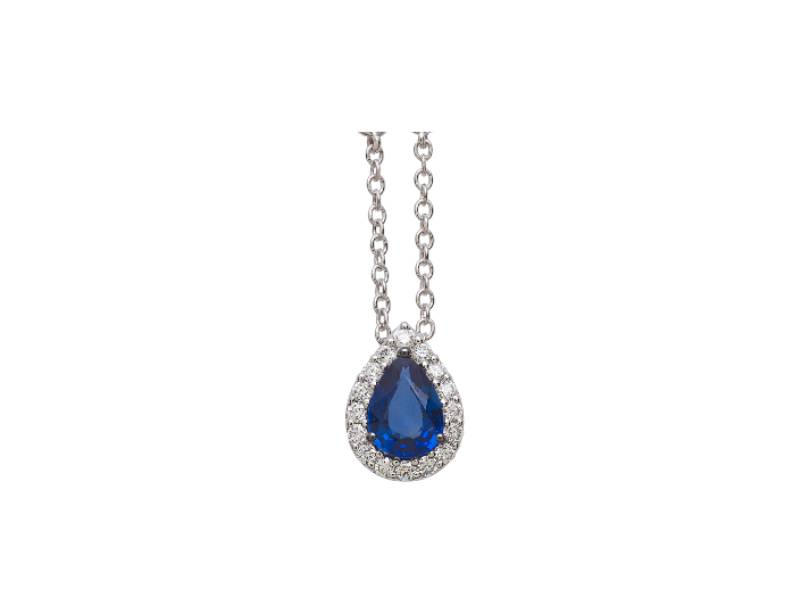 18KT WHITE GOLD NECKLACE WITH DROP PENDANT IN SAPPHIRE AND DIAMONDS VALENTINA CALLEGHER 11679/1 SZF